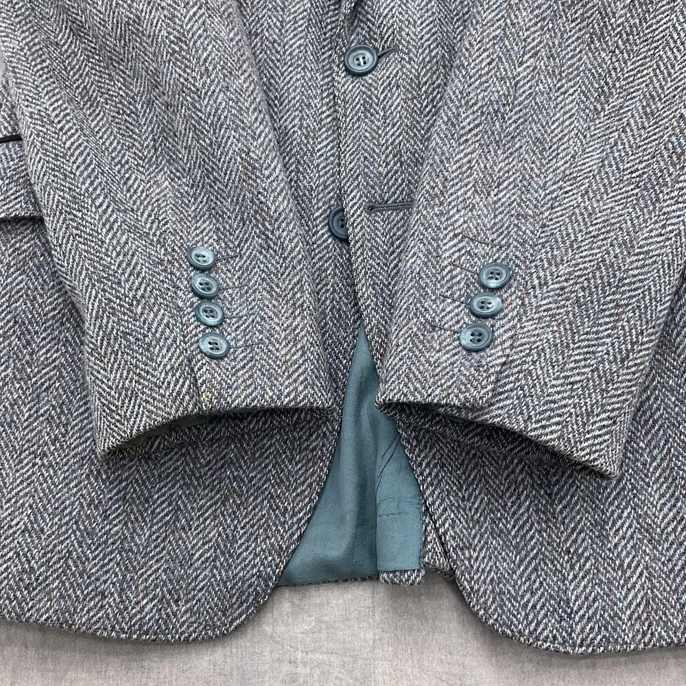 Nino Cerruti Paris Blazer Men 40R Gray Blue Brown Wool Tweed Classic VTG Flaws